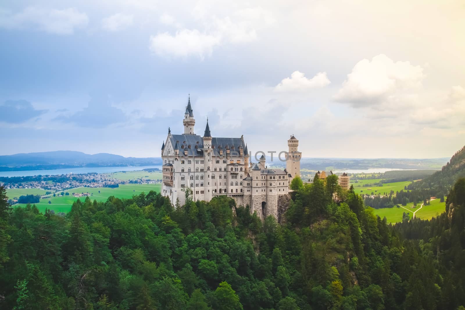 Neuschwanstein castle in summer landscape near Munich in Bavaria, Germany