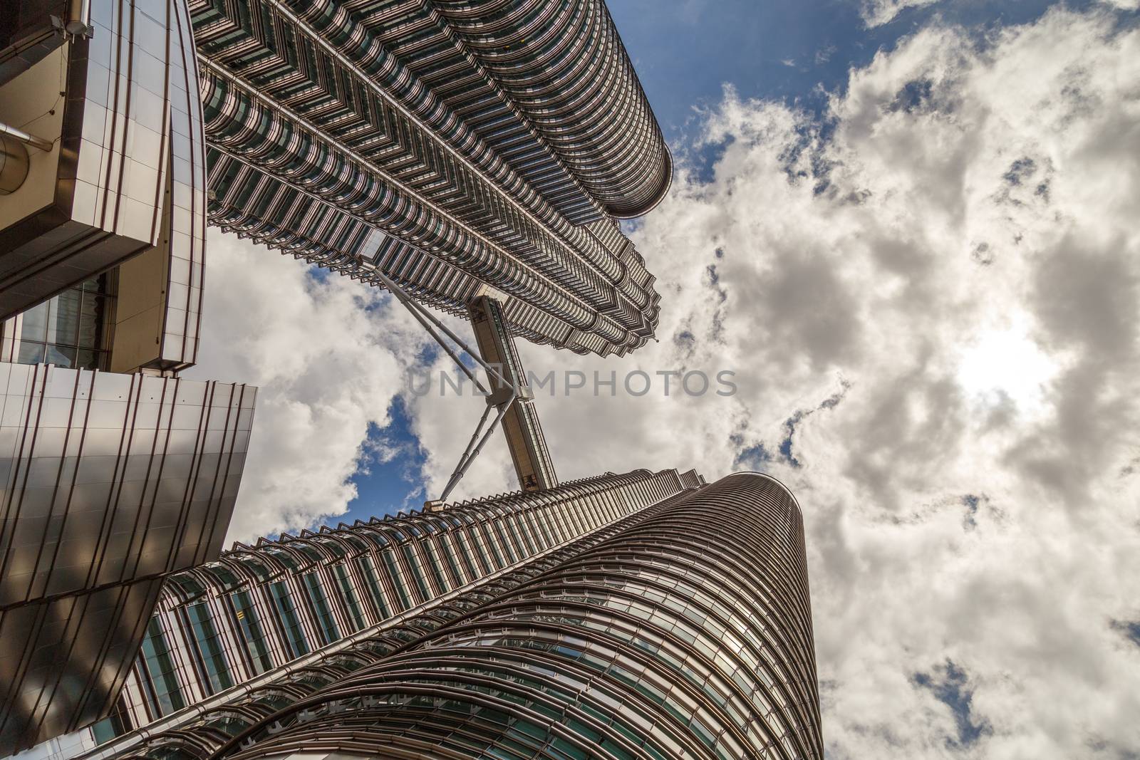 Kuala Lumpur, Malaysia - CIRCA 2017: view of KLCC or Petronas Towers, also known as the Petronas Twin Towers are twin skyscrapers in Kuala Lumpur.