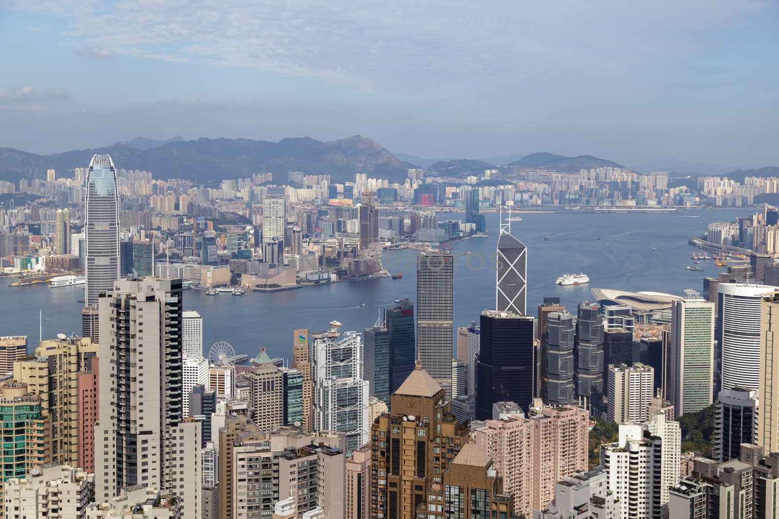 HONG KONG, CHINA - CIRCA 2020: Amazing view on Hong Kong city from the Victoria peak by dugulan