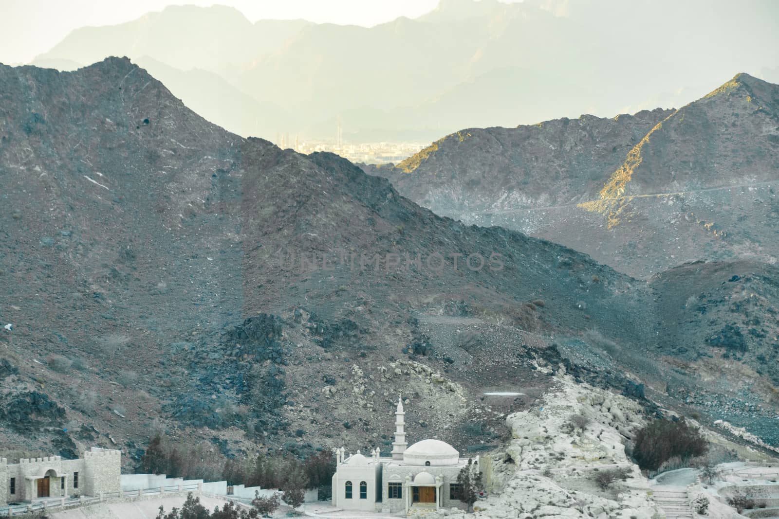 Mosque, place of worship, in the mountains of Fujairah, UAE. Concept of religion and spirituality by dugulan
