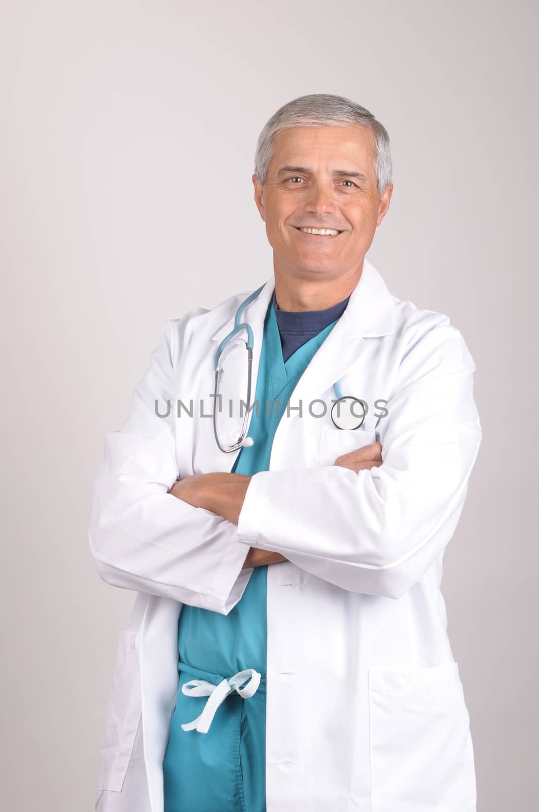 Smiling Mature Doctor in Lab Coat by sCukrov