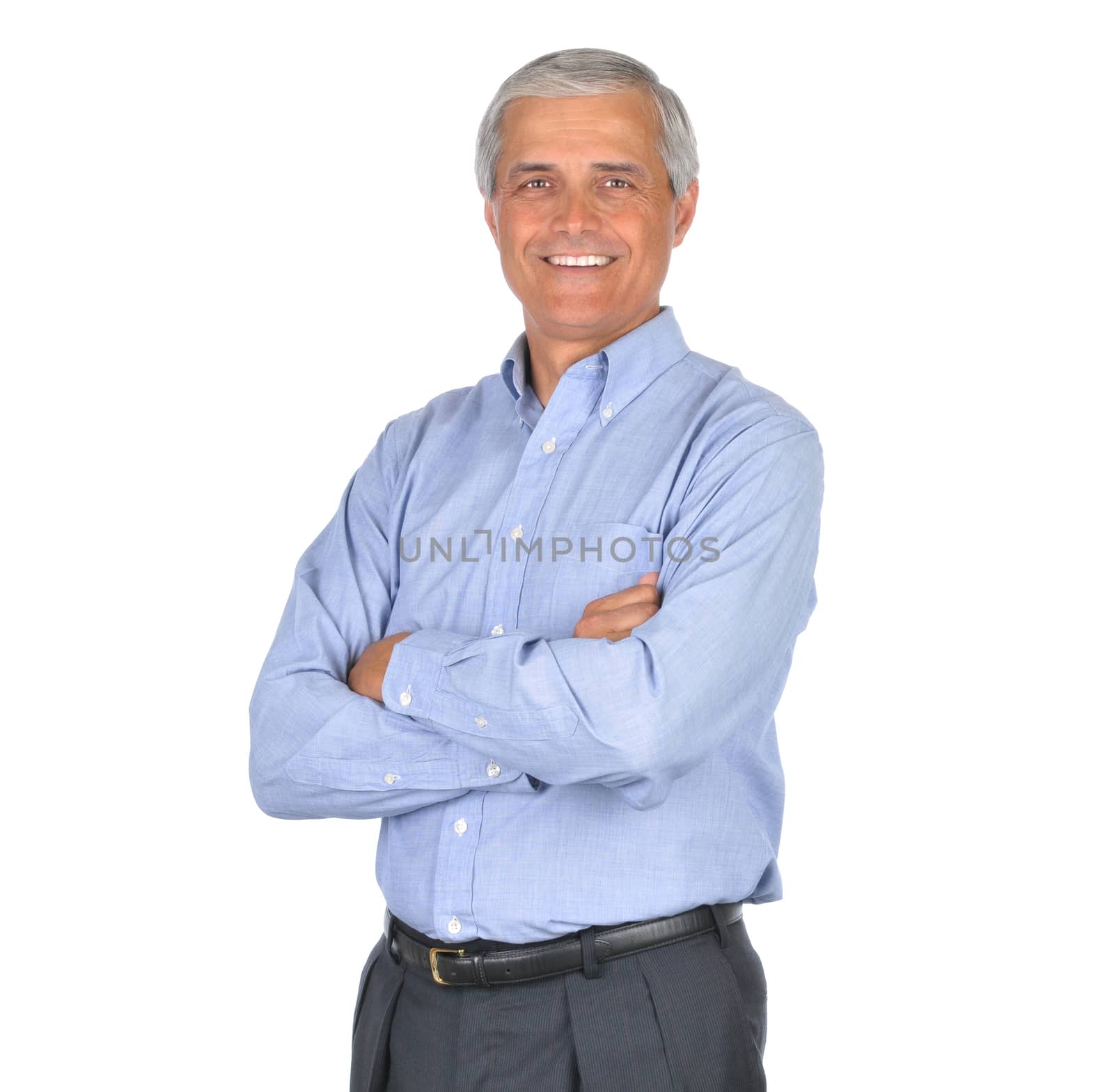 Smiling Mature Businessman with arms crossed isolated on white