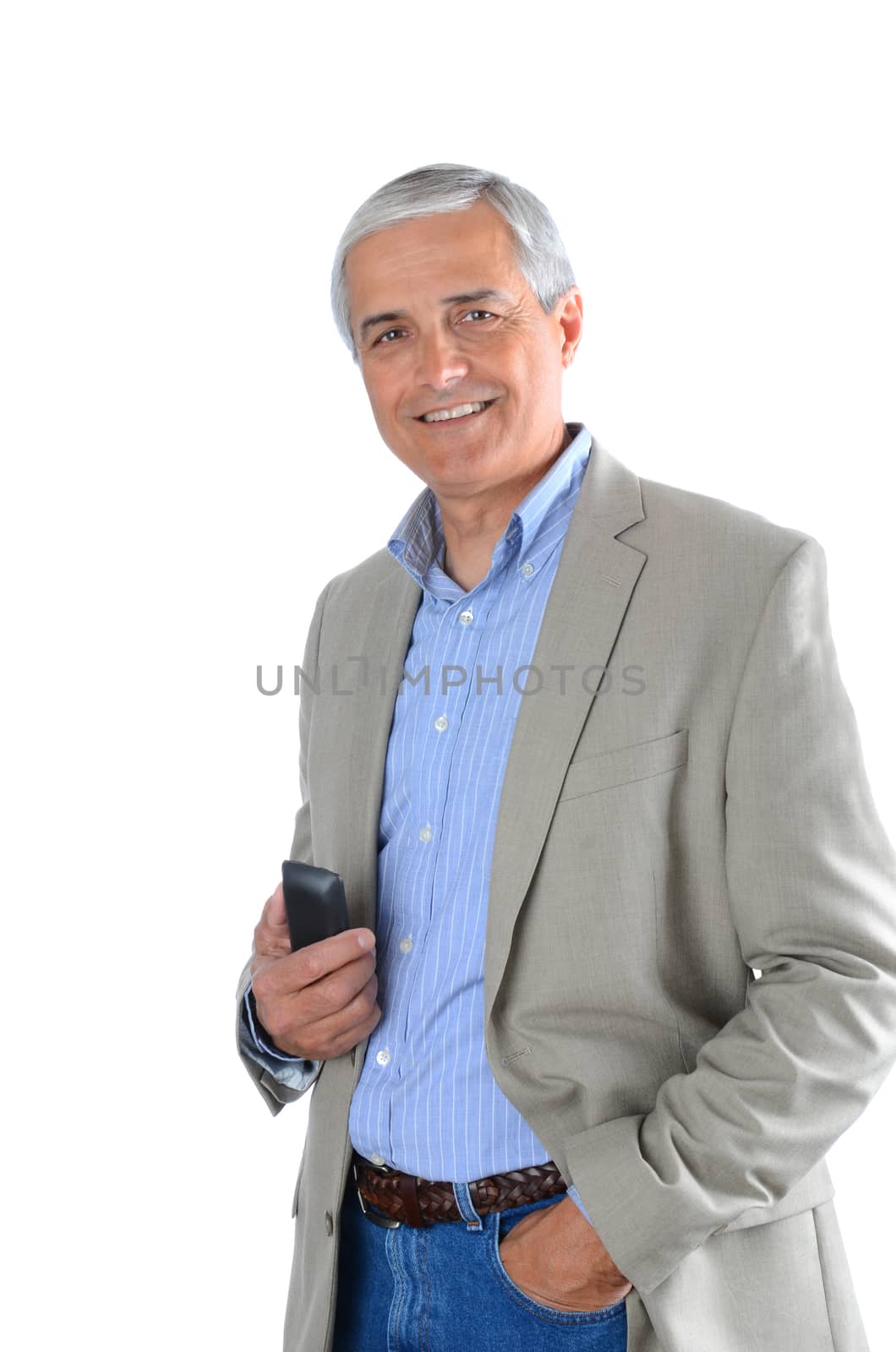 Mature Businessman Holding Cell Phone by sCukrov