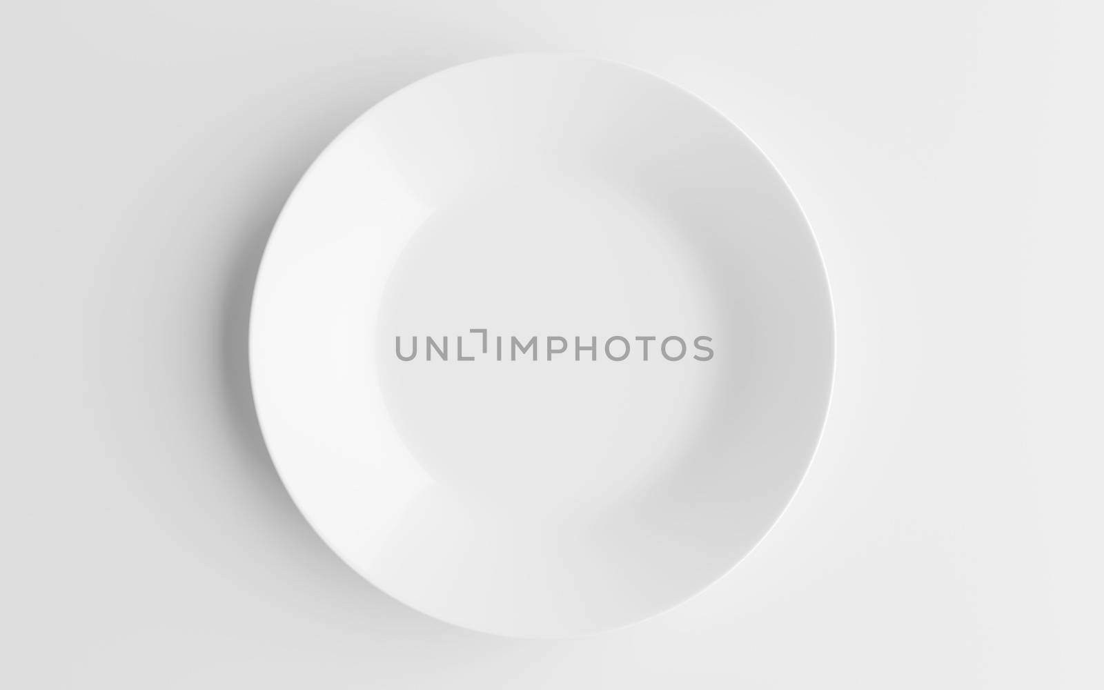 Empty white plate or ceramic dish isolated on white background. 3D rendering with clipping path.