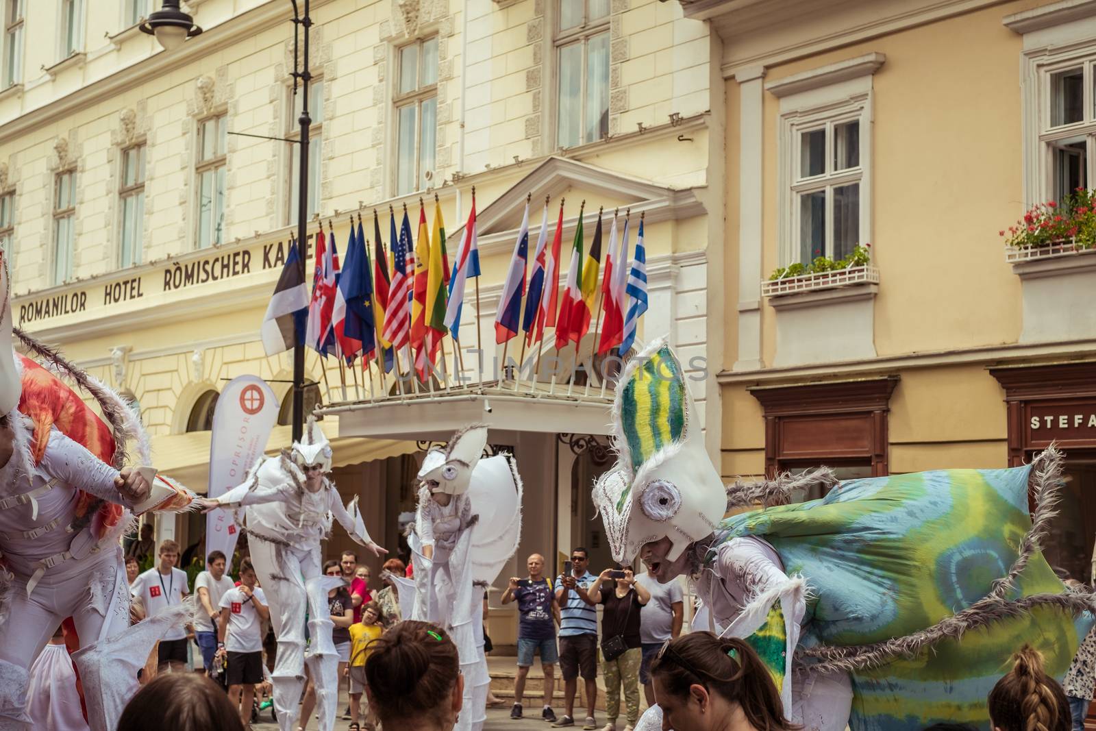 Sibiu City, Romania - 22 June 2019. Chameleons dance crew from Germany directed by  Nina Scholz, performing at the Sibiu International Theatre Festival from Sibiu, Romania.