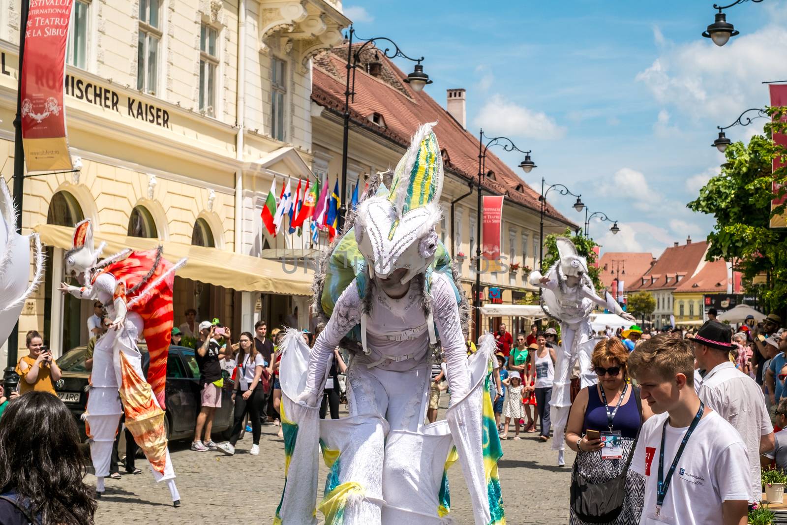 Sibiu City, Romania - 22 June 2019. Chameleons dance crew from Germany directed by  Nina Scholz, performing at the Sibiu International Theatre Festival from Sibiu, Romania.
