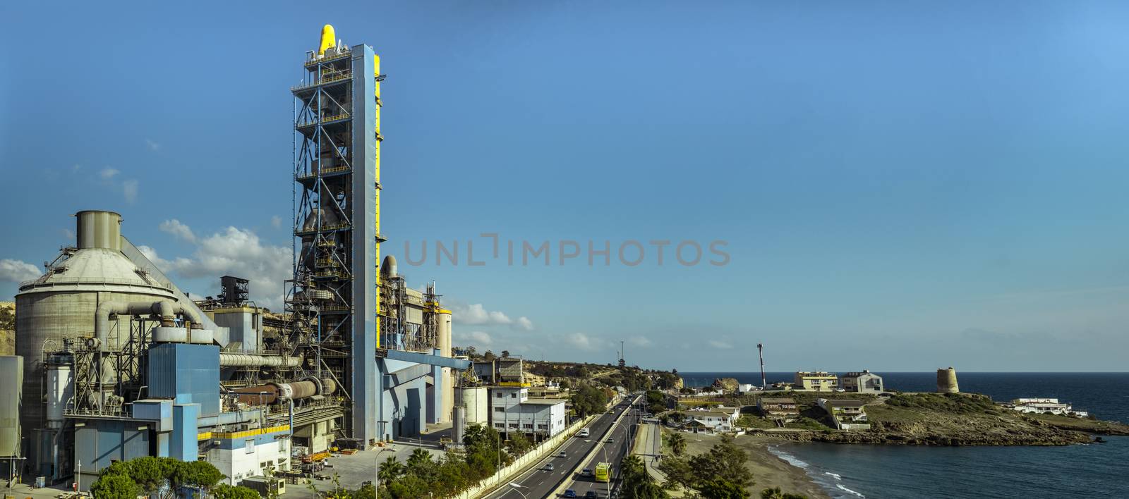 Malaga, Spain - December 23, 2017. Cement Factory panorama, Costa del Sol, Malaga Province, Andalucia, Spain, Western Europe