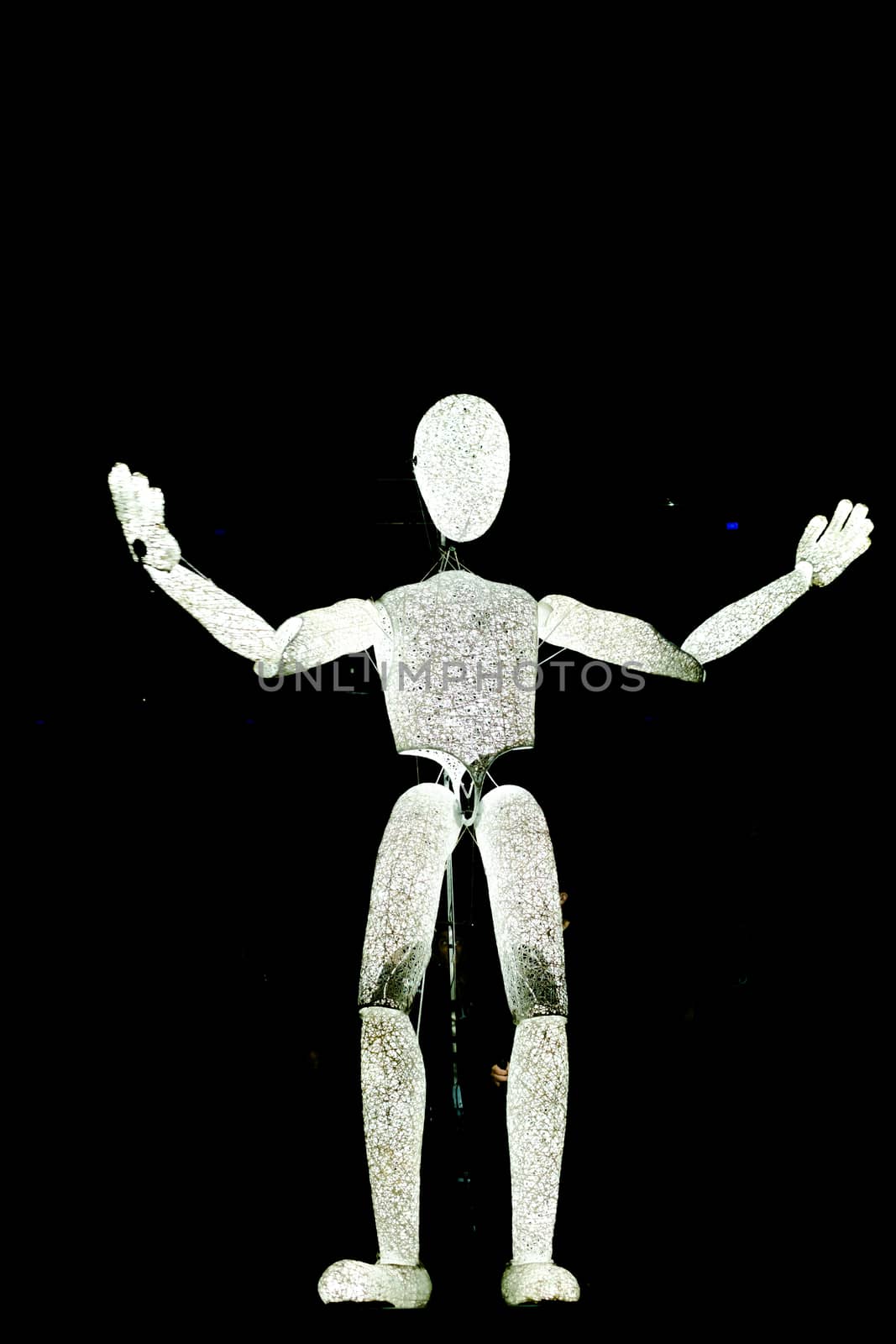 Sibiu City, Romania - 22 June 2019. DUNDU an illuminated large-scale puppet at the Sibiu International Theatre Festival from Sibiu, Romania.
