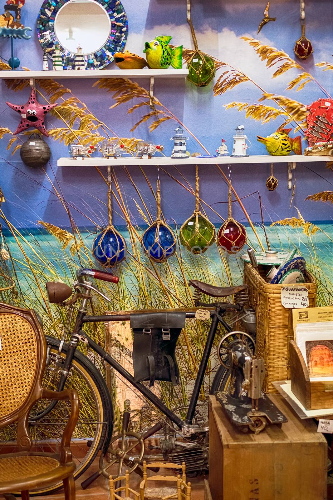 Malaga, Spain - May 26, 2018. Souvenir shop and antiques in Malaga Province, Andalucia, Spain, Western Europe