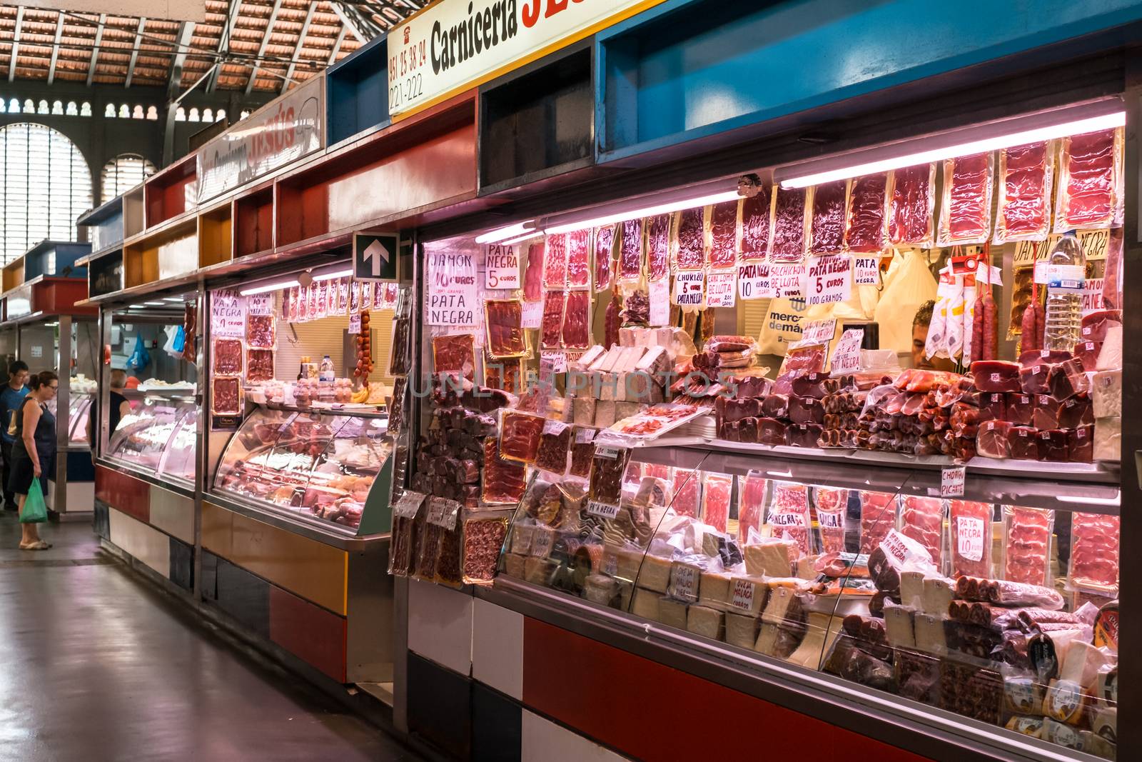 Malaga, Spain - May 06, 2018. Spanish specialties fom Ataranzanas Central Market, Malaga, Spain