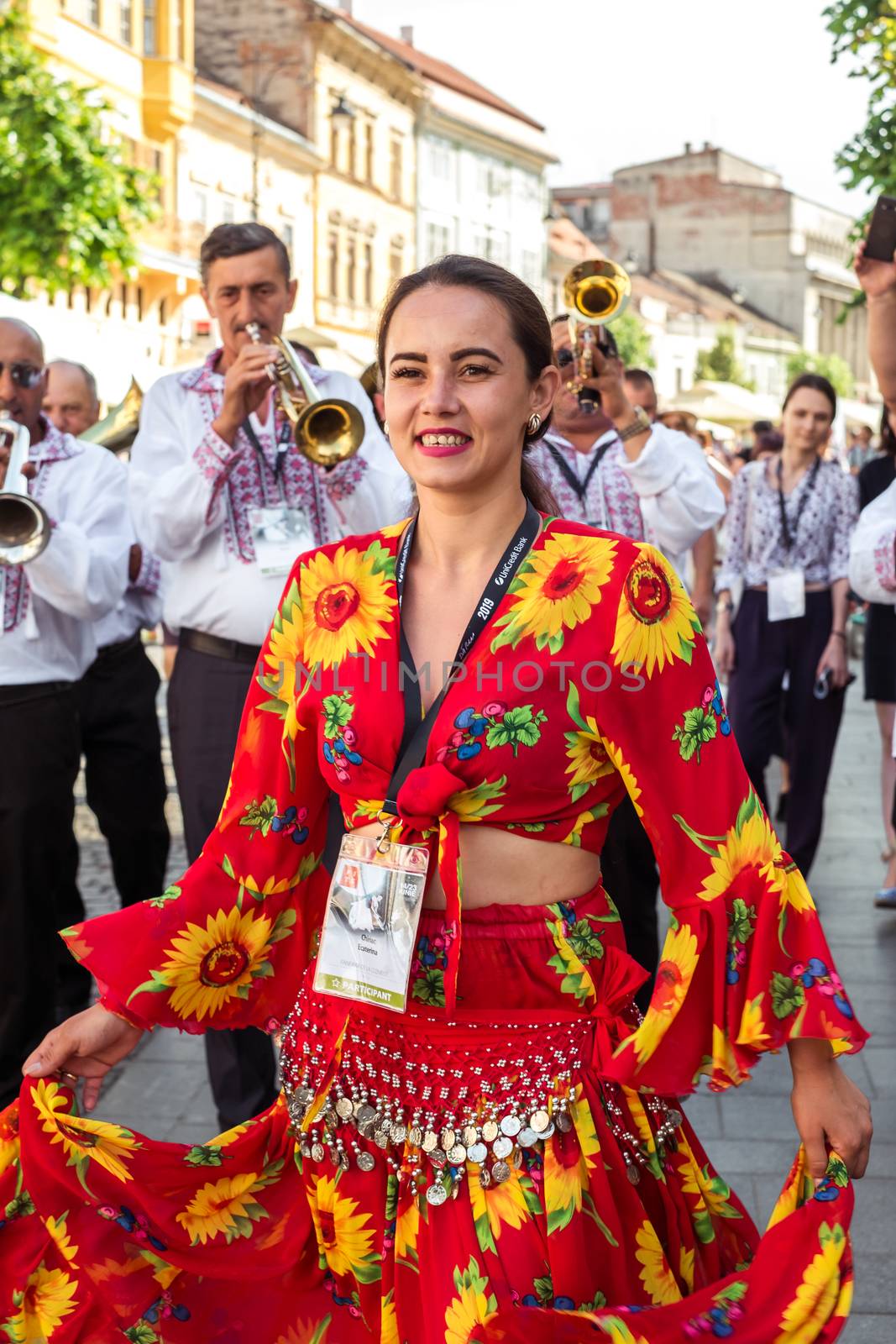 Sibiu City, Romania - 19 June 2019. The Brass Band from Cozmeşti performing at the Sibiu International Theatre Festival from Sibiu, Romania.
