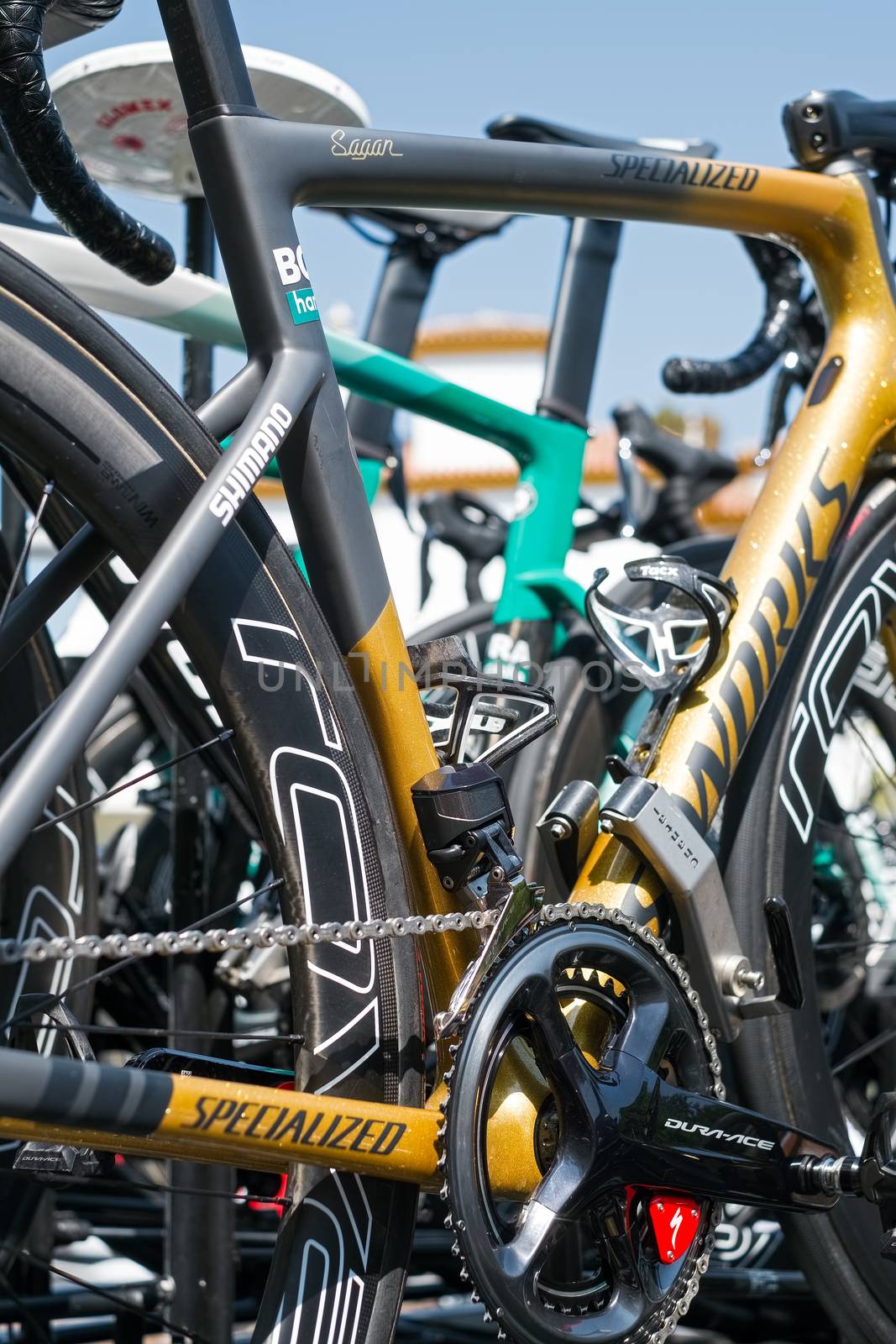Marbella, Spain - August 26th, 2018. Peter Sagan from Bora Hansgrohe Cycling Team spare bike, before the start of the second round  of La Vuelta 2018 in the city of Marbella, Costa del sol, Spain.
