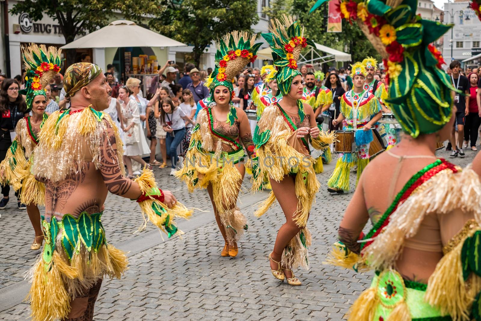 Sibiu City, Romania - 22 June 2019. The Comparsa Los Cariocas from Gran Canary islands performing at the Sibiu International Theatre Festival from Sibiu, Romania.