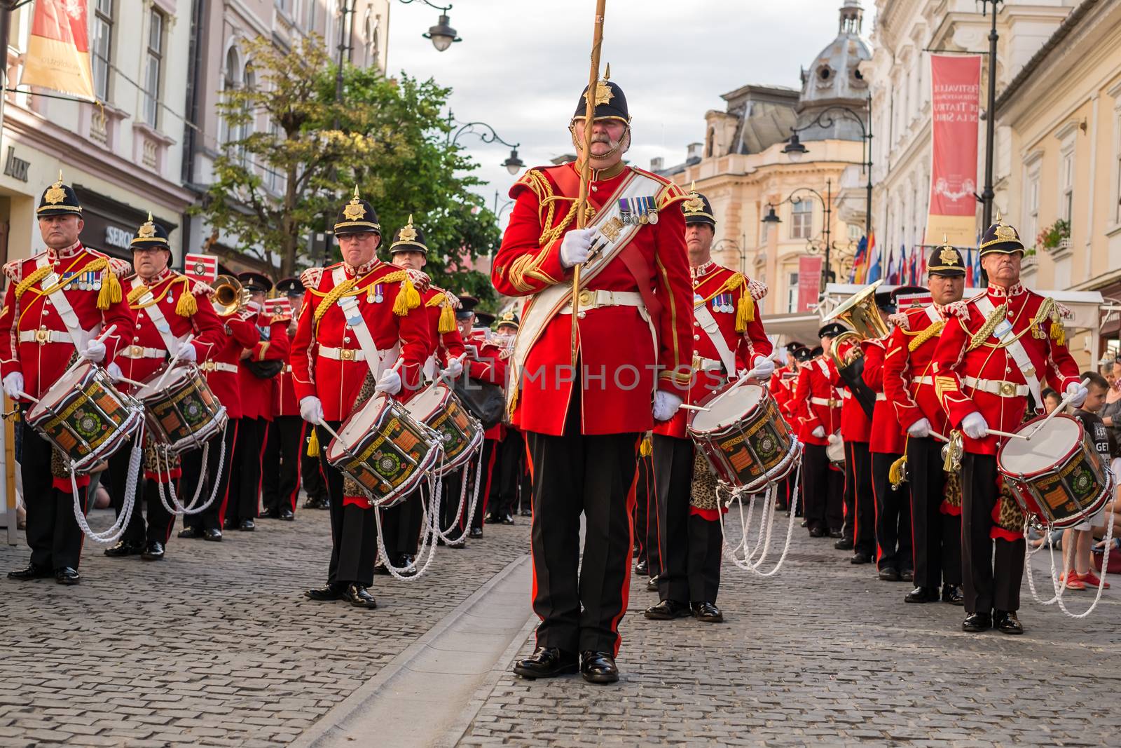 Sibiu City, Romania - 18 June 2019. The Yorkshire Volunteers Band from UK, performing at the Sibiu International Theatre Festival from Sibiu, Romania.