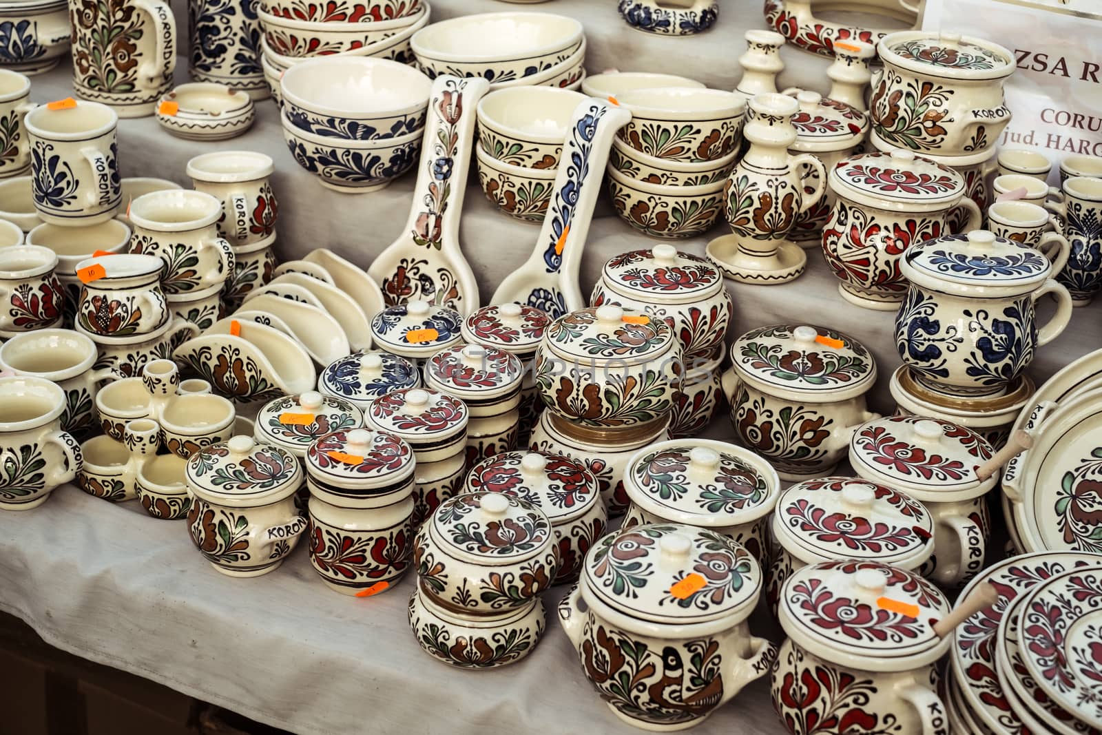 Sibiu City, Romania - 31 August 2019. Traditional Romanian handmade ceramics market at the potters fair from Sibiu, Romania