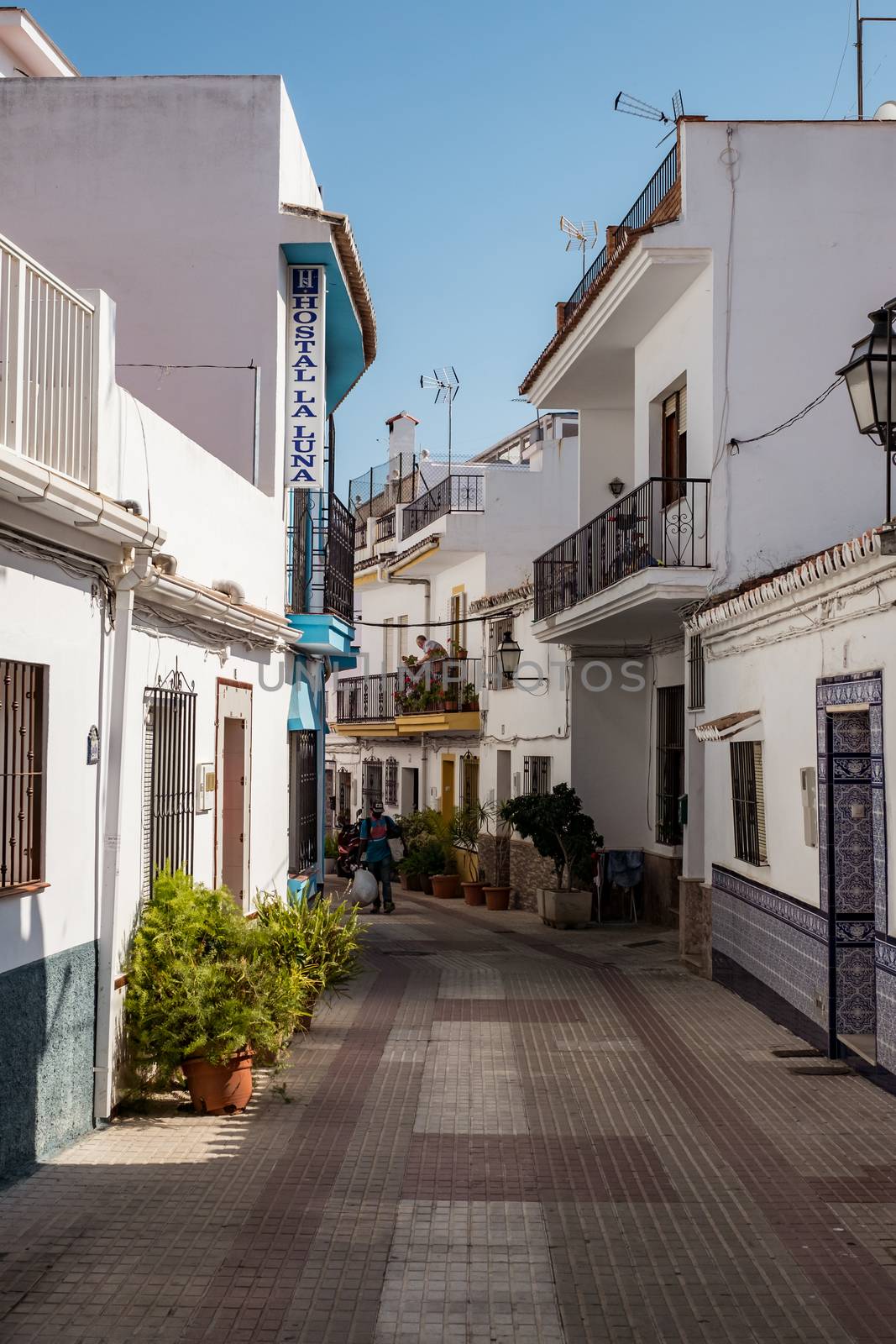 Marbella, Spain - June 27th, 2018. Typical old town street in Marbella, Costa del Sol, Andalusia, Spain, Europe