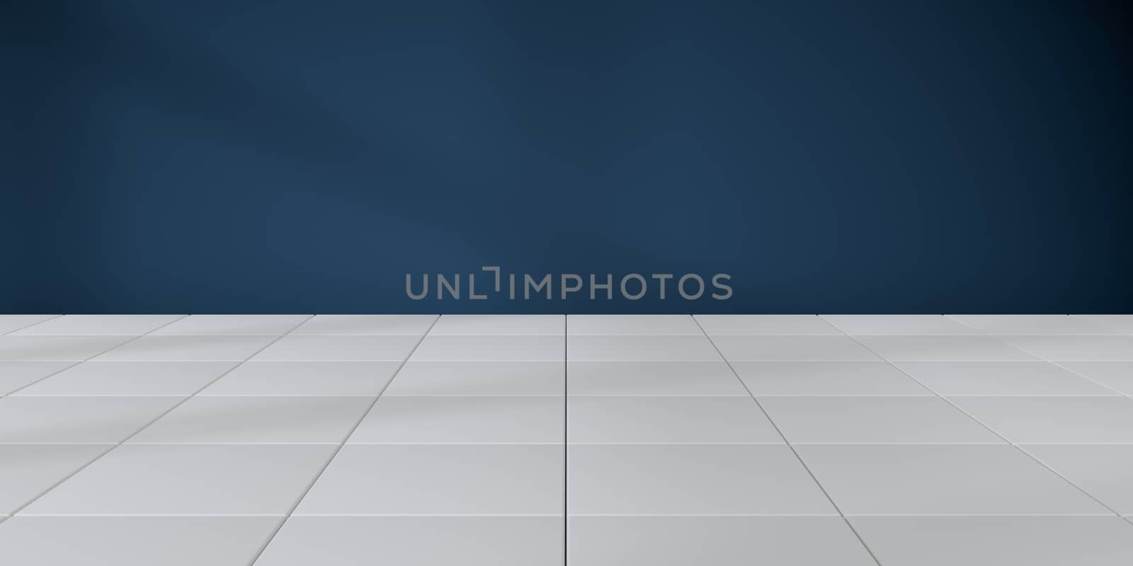 White cubic floor with blue wall background, 3d rendering. Computer digital drawing.