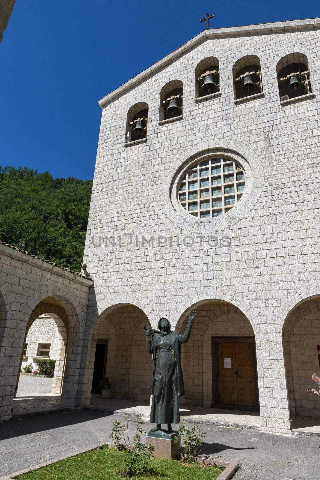 rocca porena,italy july 05 2020:new sntuario of santa rita in the town of rocca porena