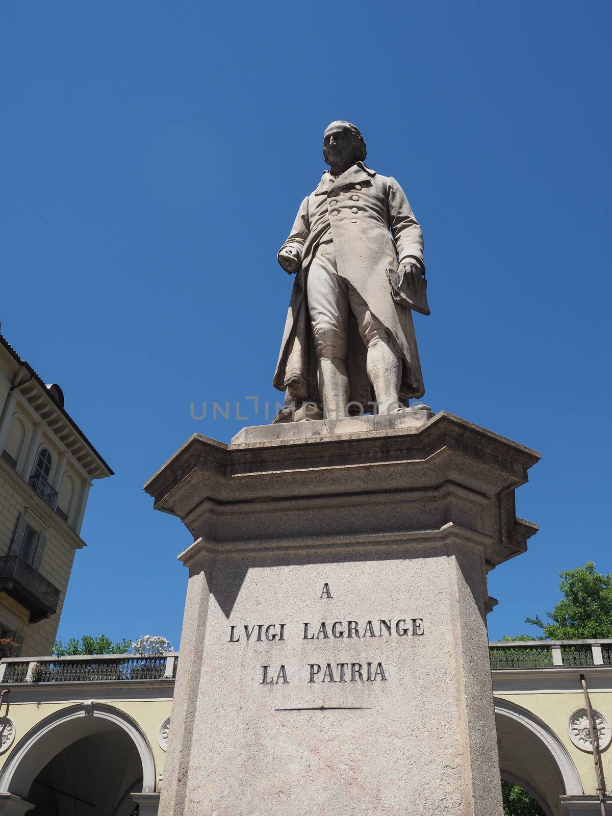 Mathematician Lagrange monument circa 1867 in Turin, Italy (Translation: To Luigi Lagrange. The Homeland)