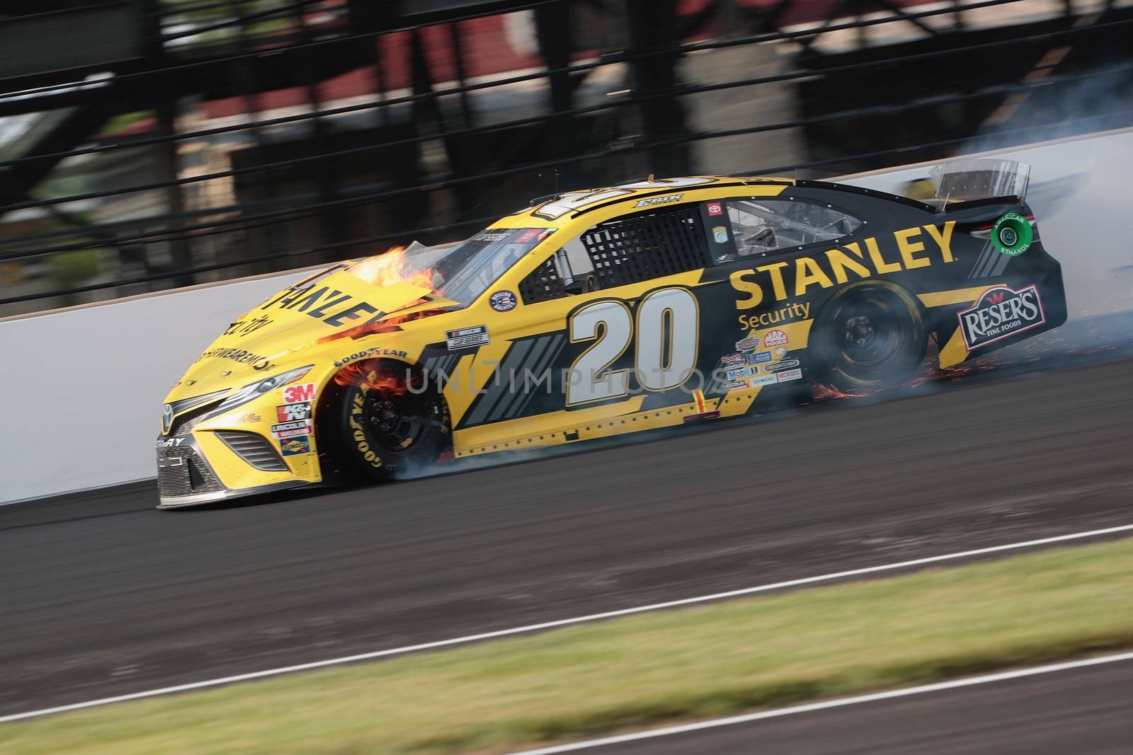 July 05, 2020 - Indianapolis, Indiana, USA: Eric Jones (20) hits the wall during the Brickyard 400 race at the Indianapolis Motor Speedway in Indianapolis, Indiana.