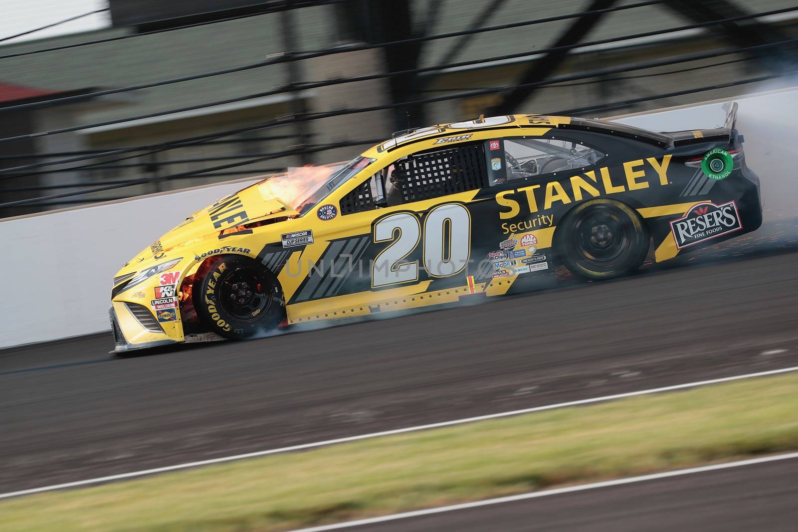 July 05, 2020 - Indianapolis, Indiana, USA: Eric Jones (20) hits the wall during the Brickyard 400 race at the Indianapolis Motor Speedway in Indianapolis, Indiana.