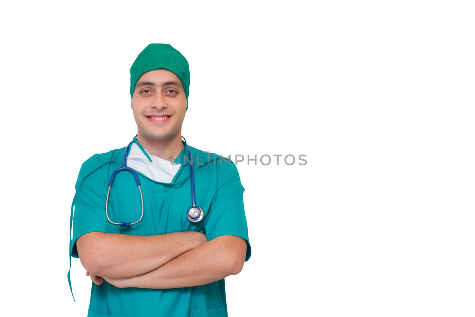 Portrait of a male surgeon - Isolated on white background - Smil by nnudoo