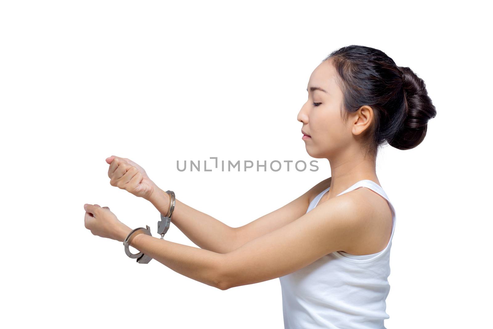 Beautiful Asian woman with pure face and her hand in shackle,She by nnudoo