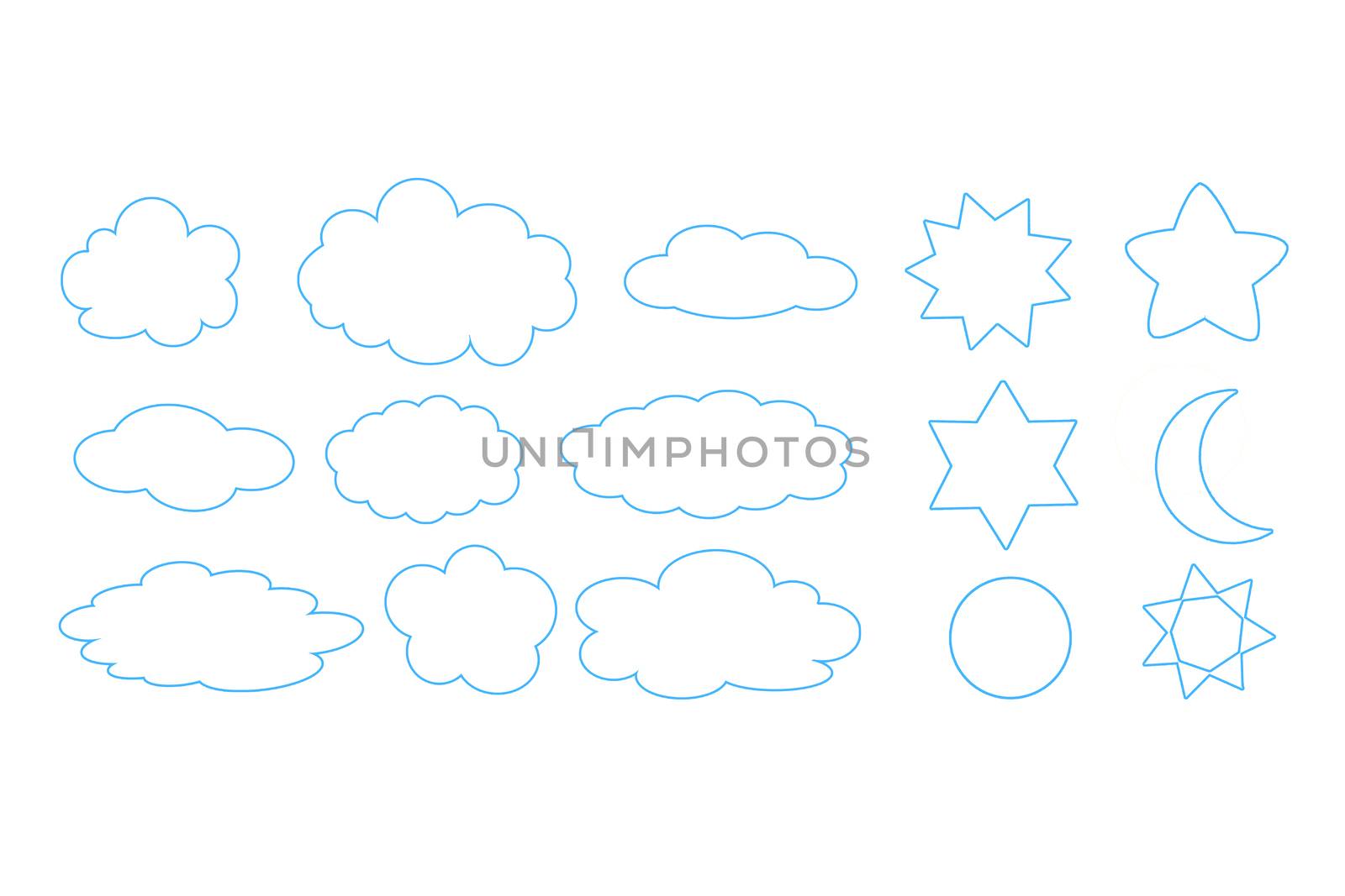 Set of different clouds, moon, sun and stars outline by chandlervid85