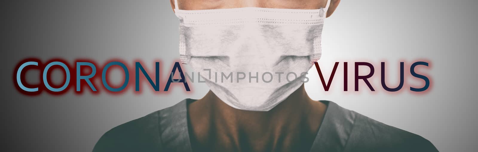 Corona virus coronavirus hospital mask header doctor wearing face masks prevention banner panoramic background.