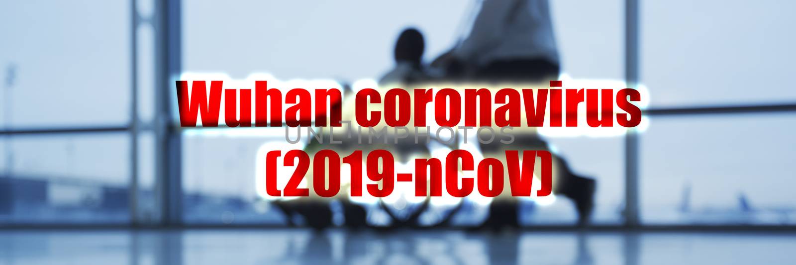 Wuhan coronavirus 2019 nCov banner background travel airport people or hospital health emergency person on wheelchair being transported in a hurry by Maridav