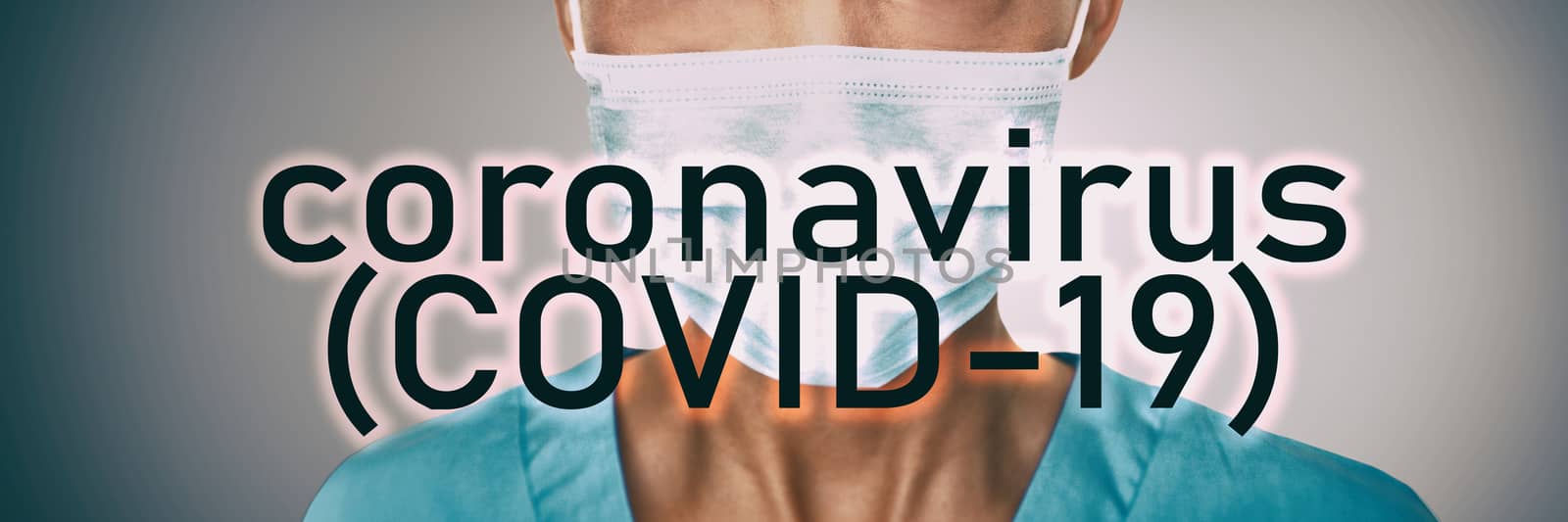 Coronavirus COVID-19 Text header for corona virus prevention guidelines background banner with face surgical mask hospital header doctor prevention banner panoramic.