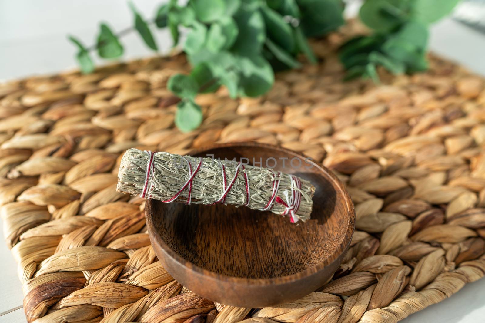 Sage smudge in smudging burn bowl for smoke ceremonies.