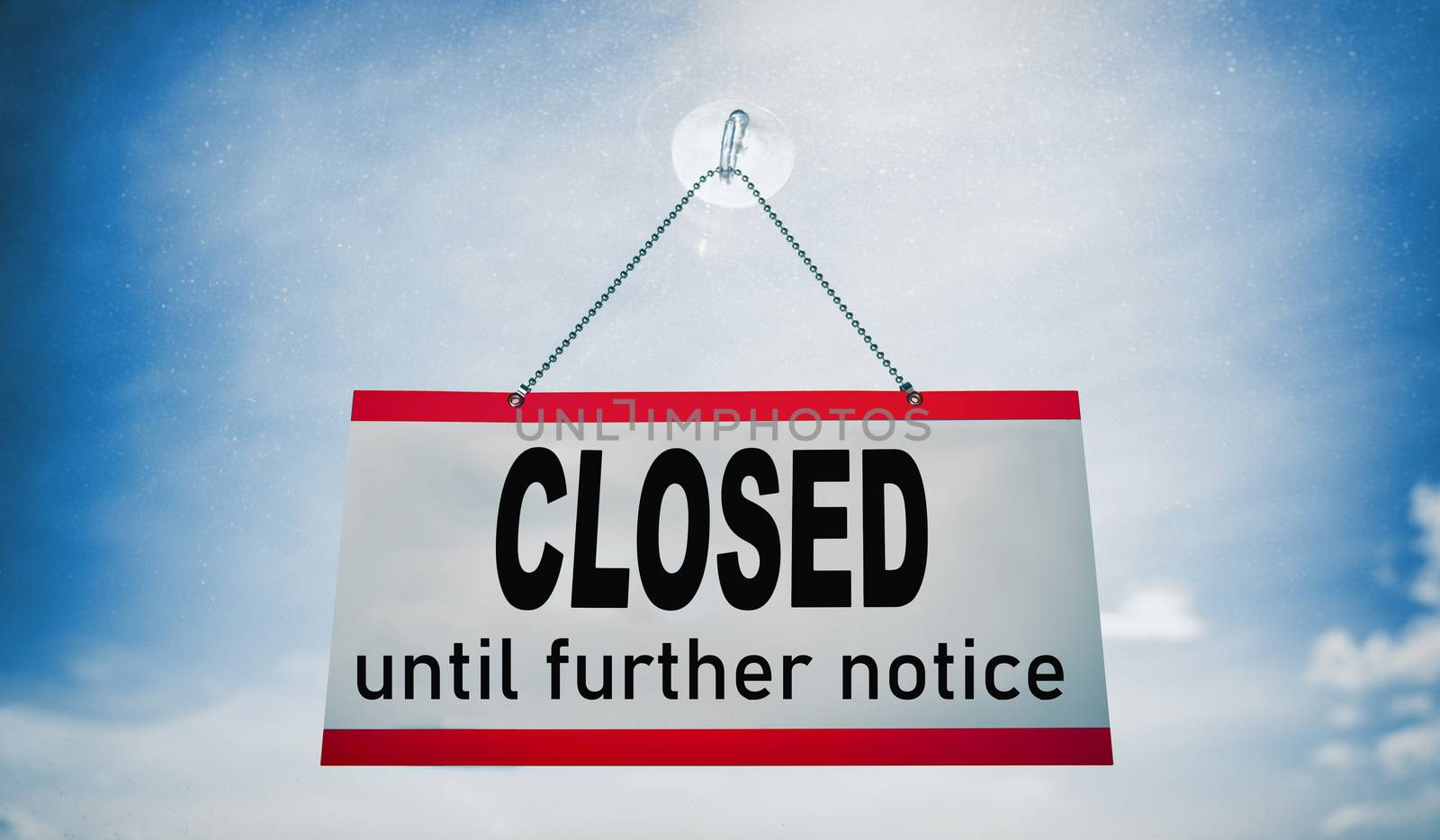 Closed businesses until further notice for COVID-19 , closure sign hanging on storefront window. Government shutdown of restaurants, stores, non essential services leading to bankruptcy unemployment by Maridav