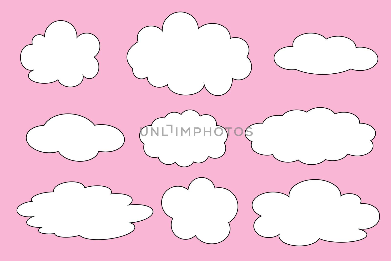 Set of different clouds illustration on pink background