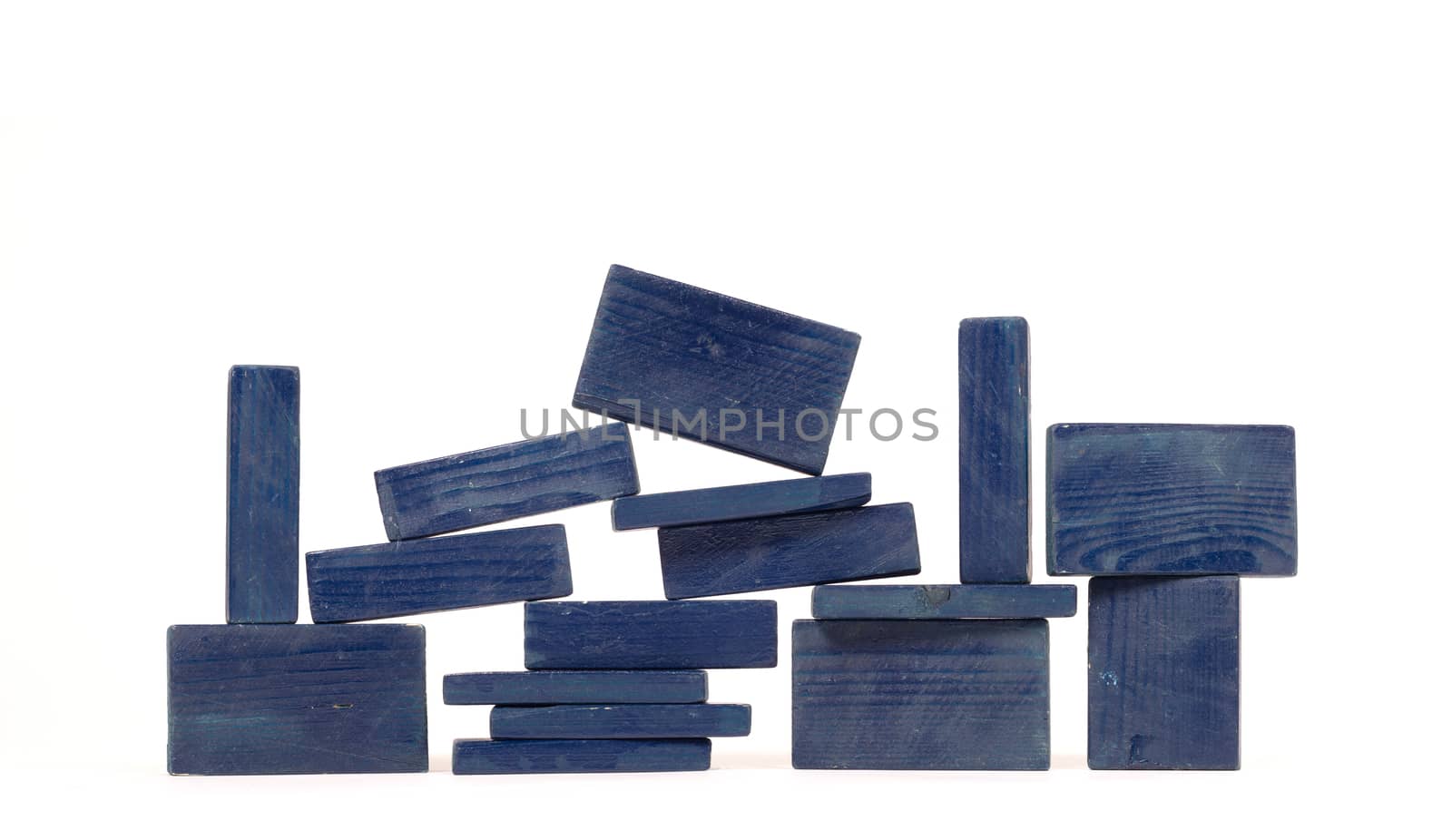 Vintage blue building blocks isolated on white background