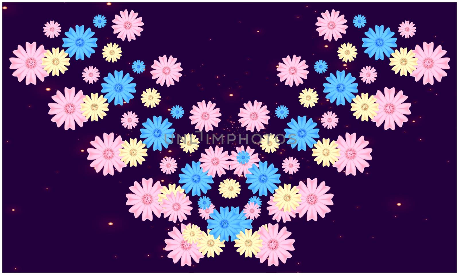 digital textile design of various flowers on abstract background