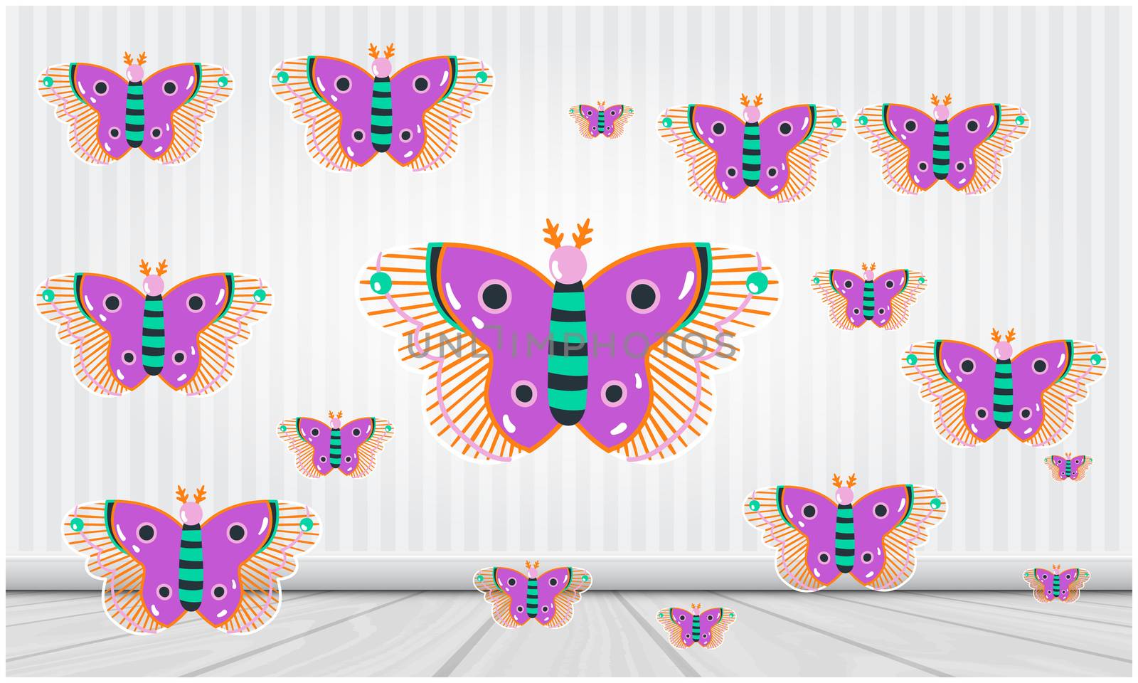 several beautiful butterflies on abstract background by aanavcreationsplus