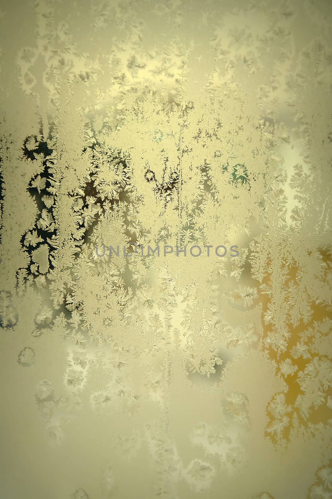 Abstract texture, pattern frost on the window, view macro. Shallow dof