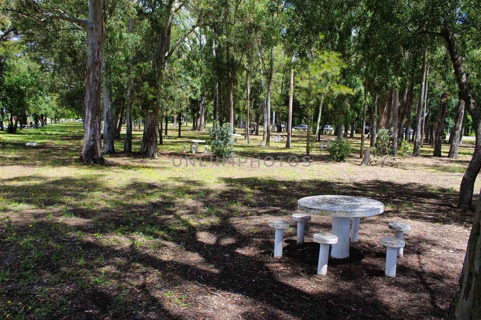 A table in the park, a space for socializing. Park in Beja, Portugal.