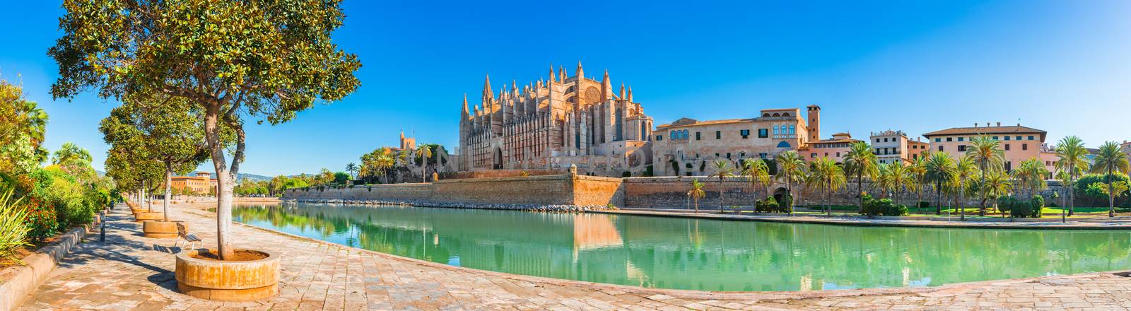 Beautiful view of Cathedral La Seu at the historic city center of Palma de Mallorca