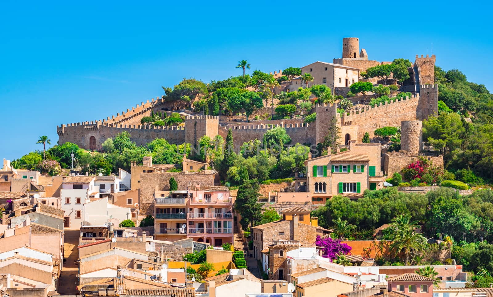 Beautiful view of medieval castle and old town of Capdepera on Mallorca island