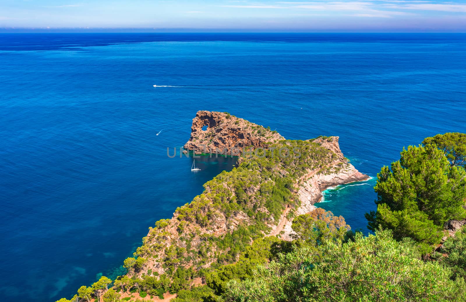 Beautiful view of natural landmark at coastline of Mallorca island, Spain Mediterranean Sea