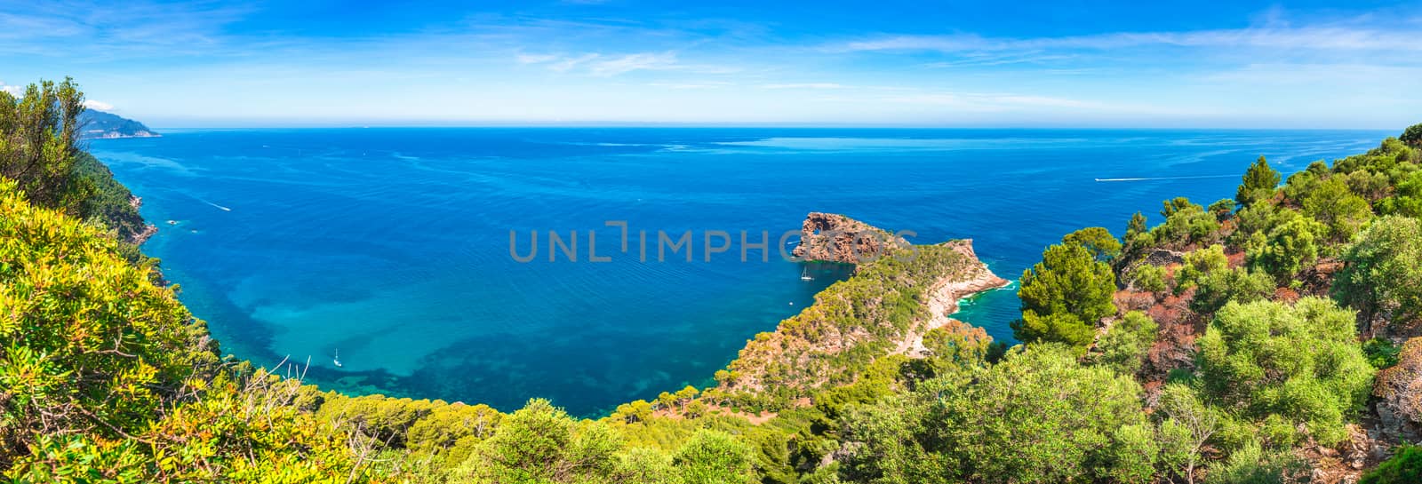 Beautiful coast scenery, panoramic view, on Mallorca Spain Mediterranean Sea