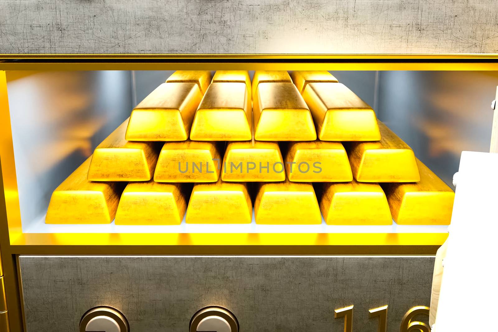 Gold bars in the bank's bank cell.