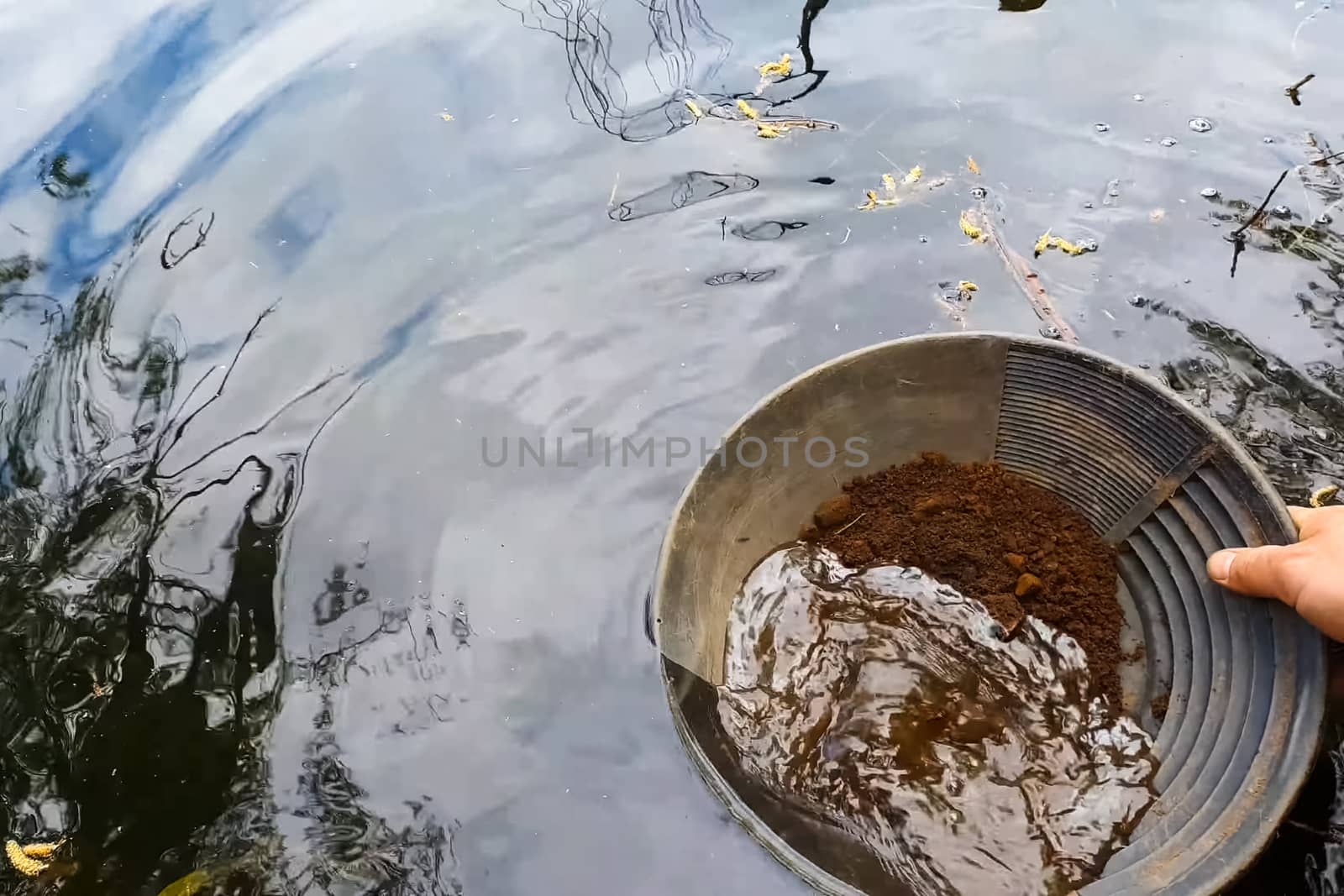 Gold mining, washing rock in search of gold.