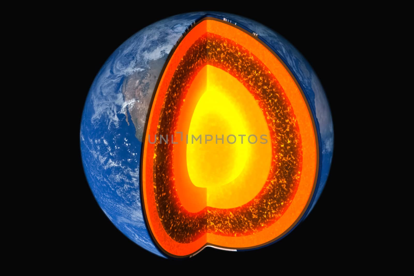 Illustration of structure of the planet Earth. The planet is in a cut. The bark of the mantle and the core of the earth. by DePo