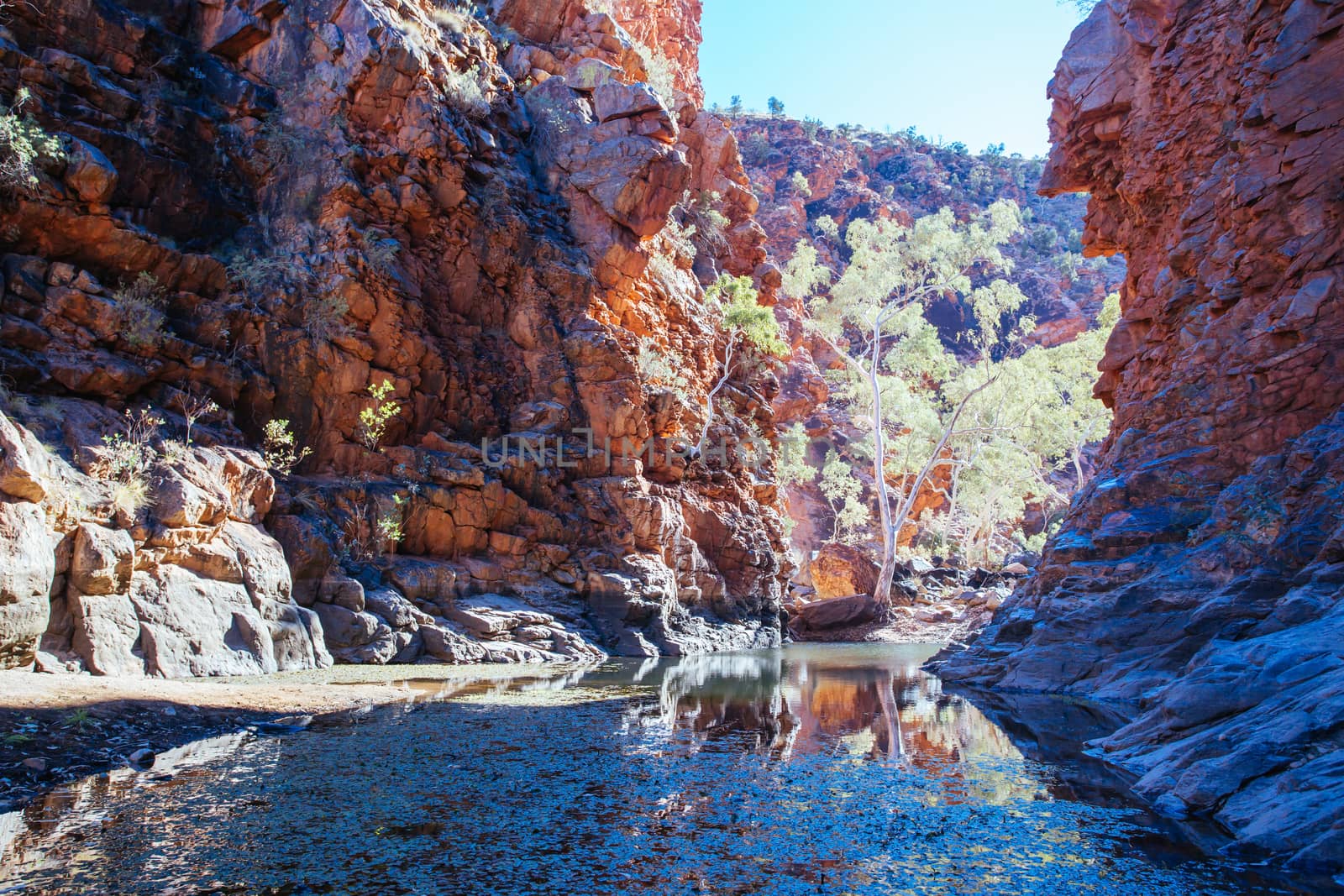 A waterhole at Serpentine Gorge on a clear winter's day near Alice Springs, Northern Territory, Australia