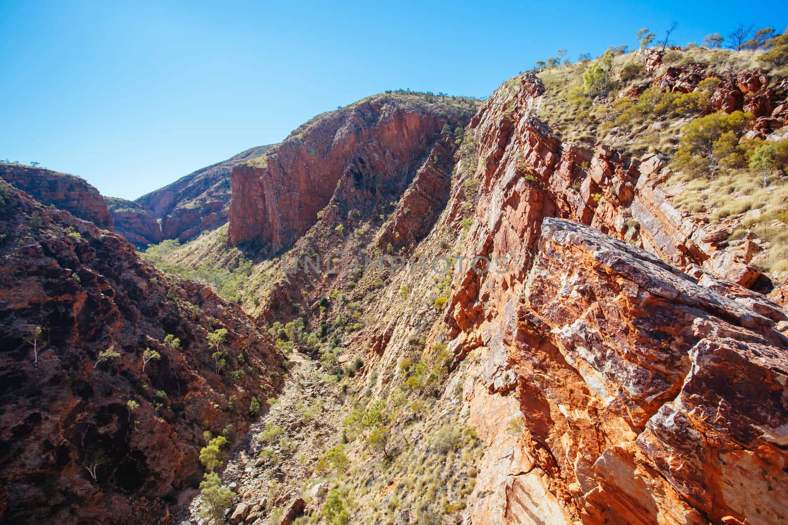 The view from the Serpentine Gorge Lookout on a clear winter's day near Alice Springs, Northern Territory, Australia