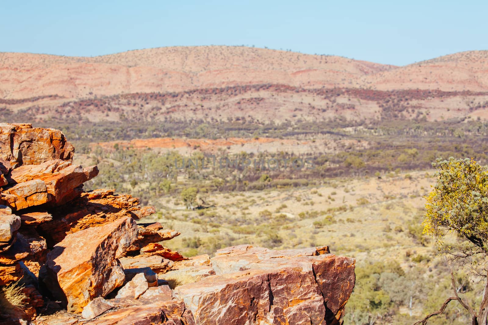 The view from the Serpentine Gorge Lookout on a clear winter's day near Alice Springs, Northern Territory, Australia