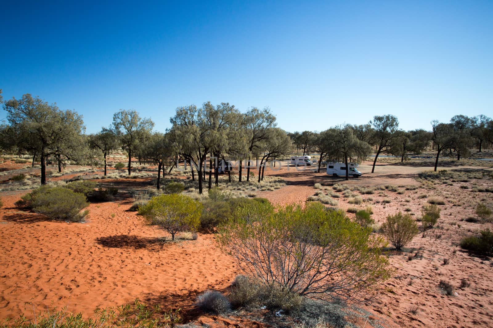 Outback landscape and red sand near Kings Canyon in the Northern Territory, Australia